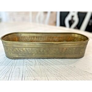 Vintage Hammered Brass Oval Planter Mid Century 12" Long Tarnished